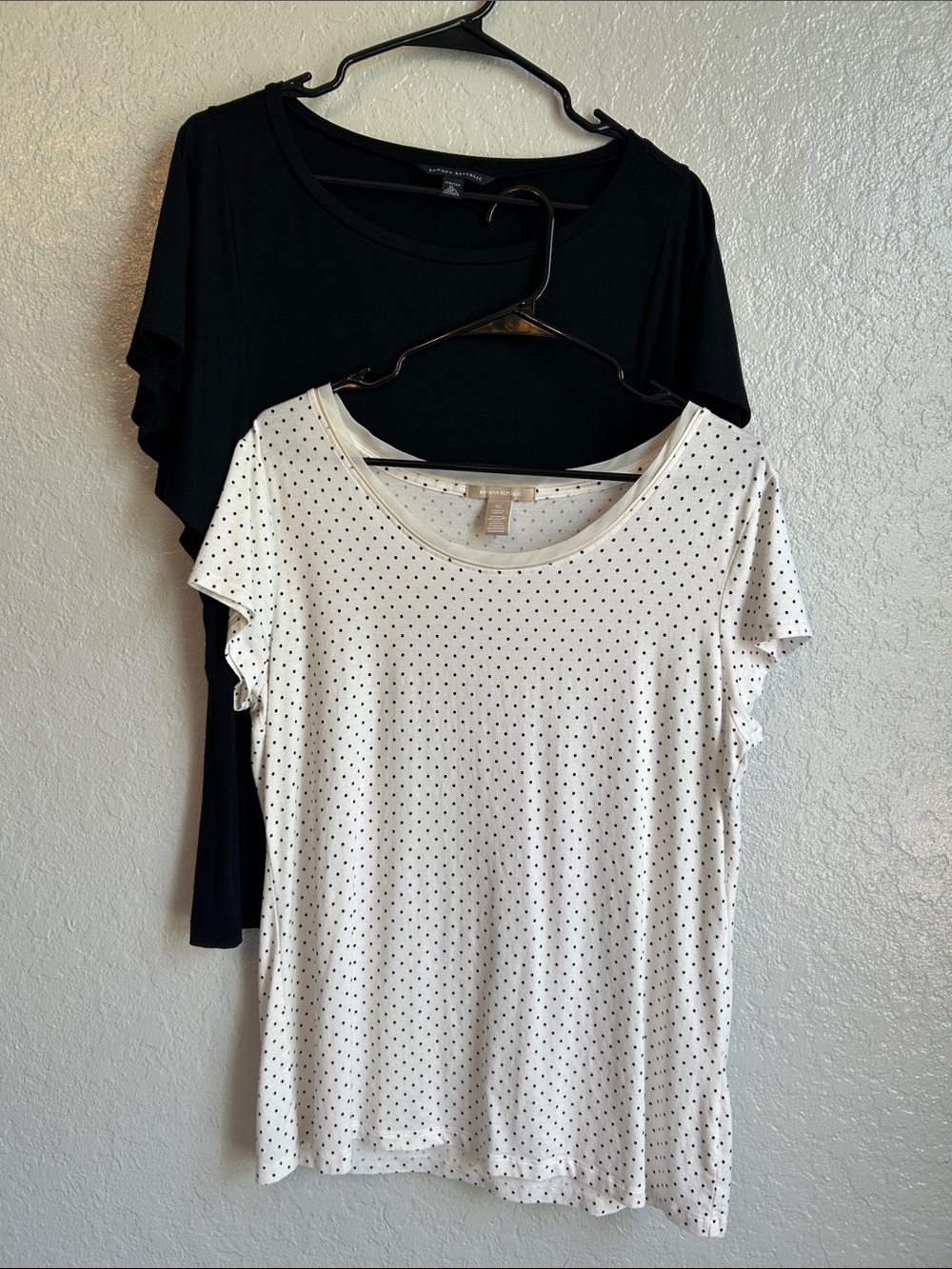 Banana Republic Polka Dot Short Sleeve Tee and Black Tee flutter sleeves XL